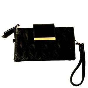 EUC Olivia Miller Black Quilted Wristlet With Gold Chain Strap